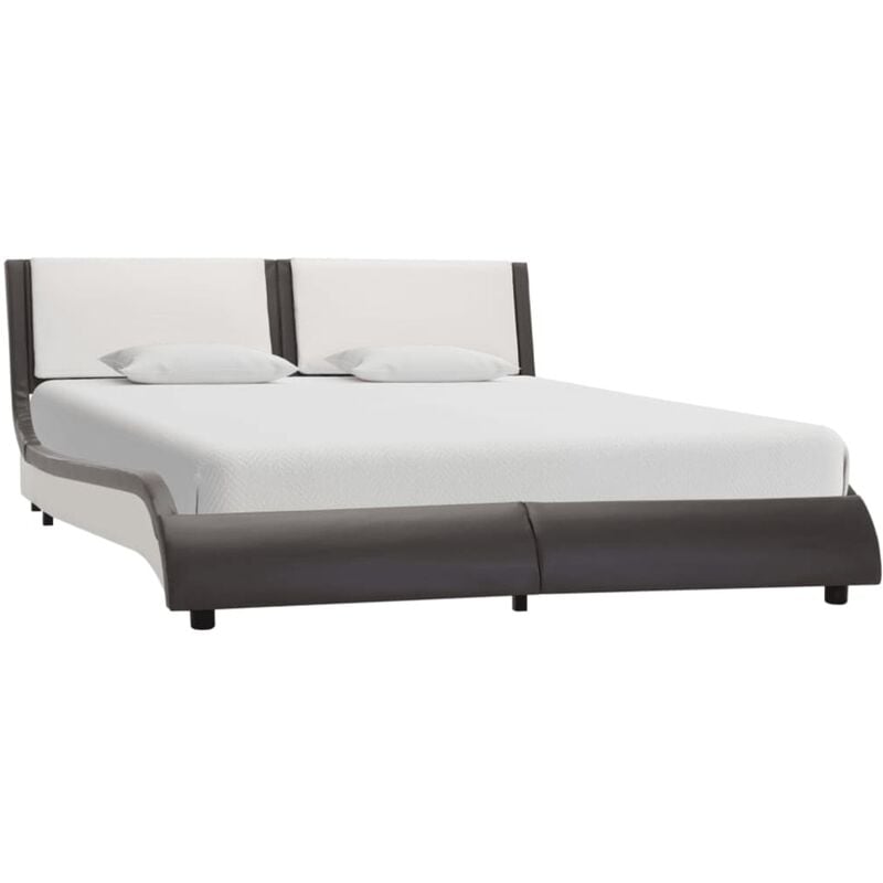 

vidaXL Estructura de cama con LED cuero PE gris y blanca 120x190 cm - Negro