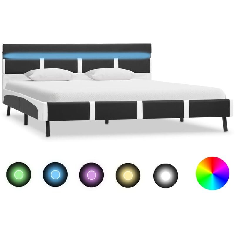 

vidaXL Estructura de cama con LED cuero PE gris y blanca 150x200 cm - Gris