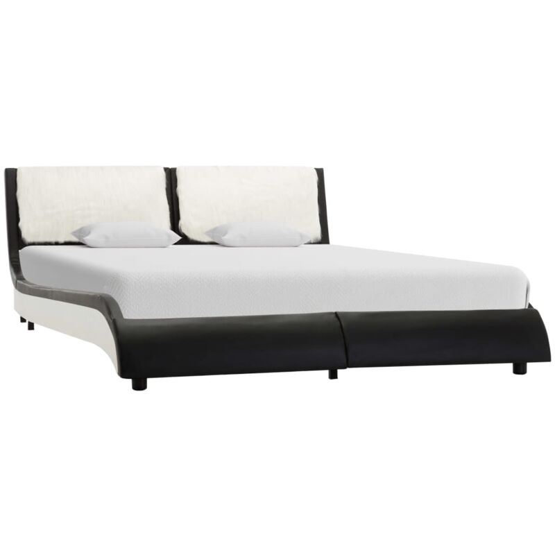 

Estructura de cama con LED cuero PE negra y blanca 135x190 cm - Negro - Vidaxl