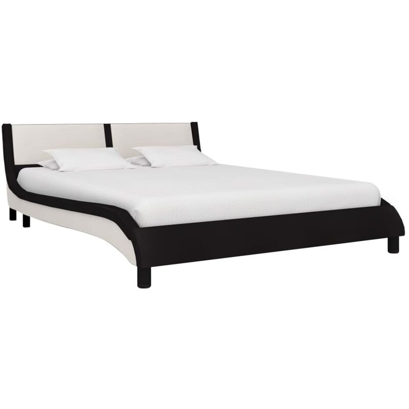 

Estructura de cama con LED cuero PE negra y blanca 135x190 cm - Negro - Vidaxl