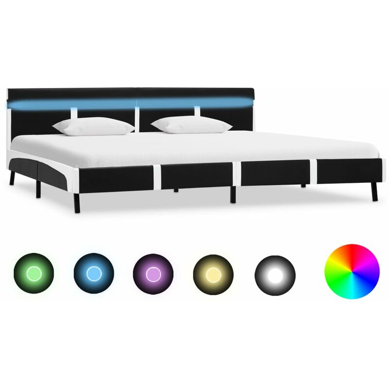 

vidaXL Estructura de cama con LED cuero PE negra y blanca 180x200 cm - Negro