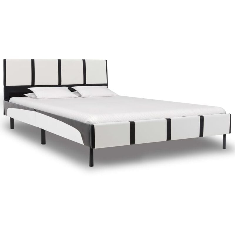 

vidaXL Estructura de cama cuero sintético negra y blanca 135x190 cm - Blanco