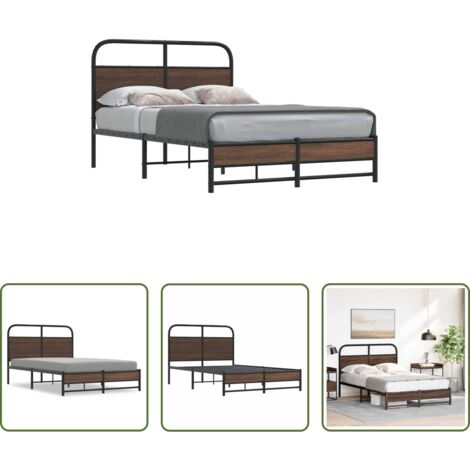 vidaXL Estructura de cama de acero -  Estructura de cama sin colchón 140x200 cm madera marrón roble