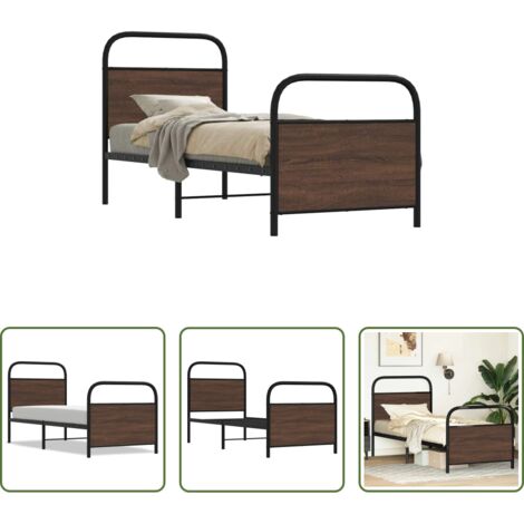 vidaXL Estructura de cama de acero -  Estructura de cama sin colchón 75x190 cm madera marrón roble