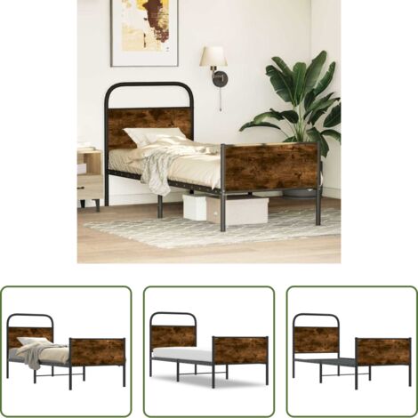 vidaXL Estructura de cama de acero -  Estructura de cama sin colchón 75x190 cm madera roble Sonoma