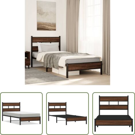 vidaXL Estructura de cama de acero - Estructura de cama sin colchón madera marrón roble 75x190 cm