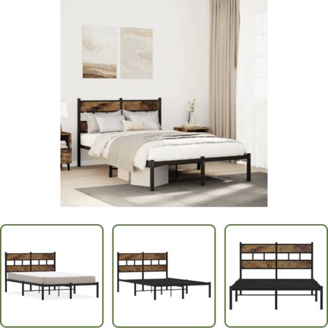 vidaXL Estructura de cama de hierro -  Estructura de cama sin colchón metal roble ahumado 120x200 cm