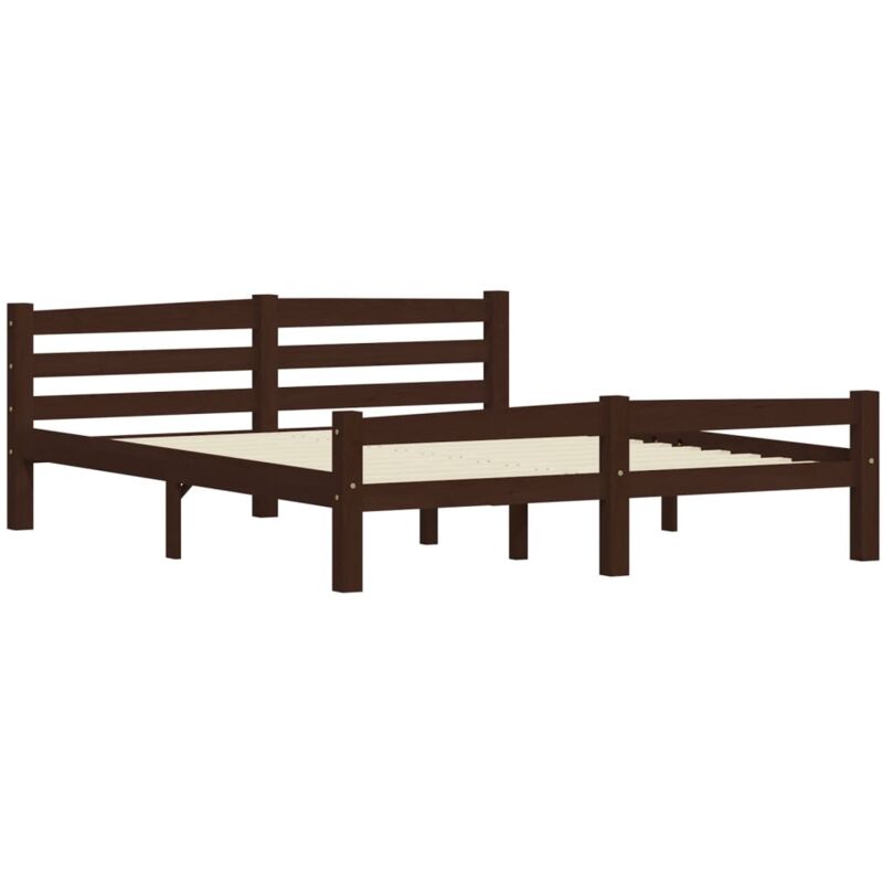 

Estructura de cama de madera maciza de pino marrón oscuro 160x200 cm - Marrón - Vidaxl