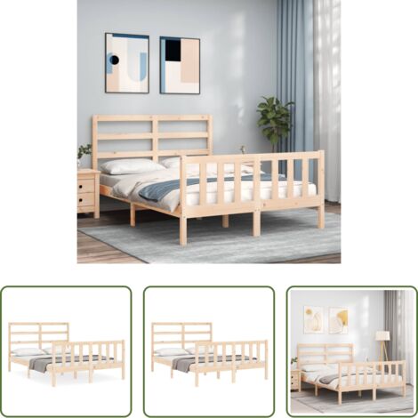 vidaXL Estructura de cama de matrimonio con cabecero madera maciza
