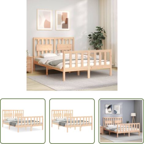 vidaXL Estructura de cama de matrimonio con cabecero madera maciza