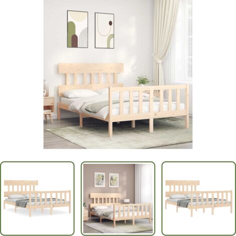 vidaXL Estructura de cama de matrimonio con cabecero madera maciza
