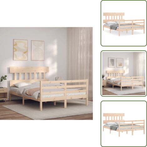 vidaXL Estructura de cama de matrimonio con cabecero madera maciza
