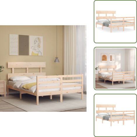 vidaXL Estructura de cama de matrimonio con cabecero madera maciza