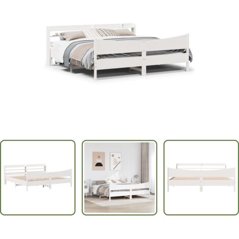 vidaXL Estructura de cama -  Estructura cama cabecero madera maciza pino blanco 180x200 cm