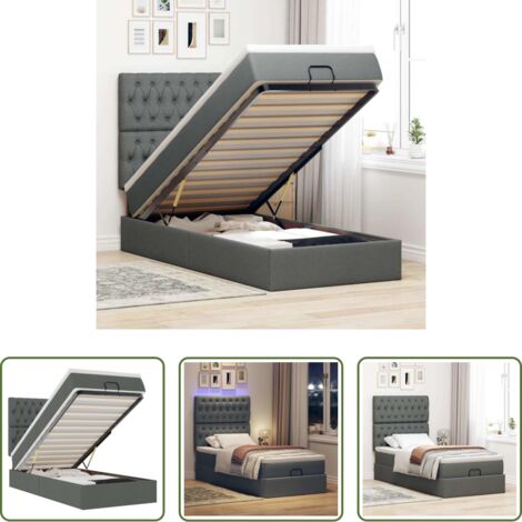 vidaXL Estructura de cama -  Estructura cama otomana colchón tela gris oscuro 90x190cm
