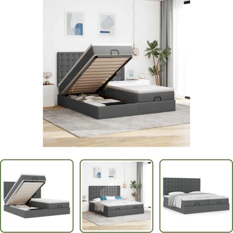 vidaXL Estructura de cama -  Estructura cama otomana colchones tela gris oscuro 180x200cm
