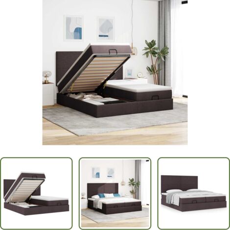 vidaXL Estructura de cama -  Estructura cama otomana colchones tela marrón oscuro 180x200cm