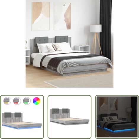 vidaXL Estructura de cama -  Estructura de cama cabecero luces LED gris Sonoma 120x200 cm