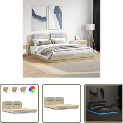 vidaXL Estructura de cama -  Estructura de cama cabecero luces LED roble Sonoma 180x200 cm