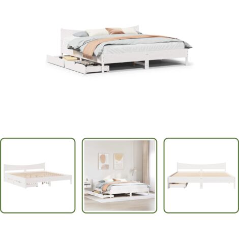 vidaXL Estructura de cama -  Estructura de cama cajones madera maciza pino blanco 180x200 cm