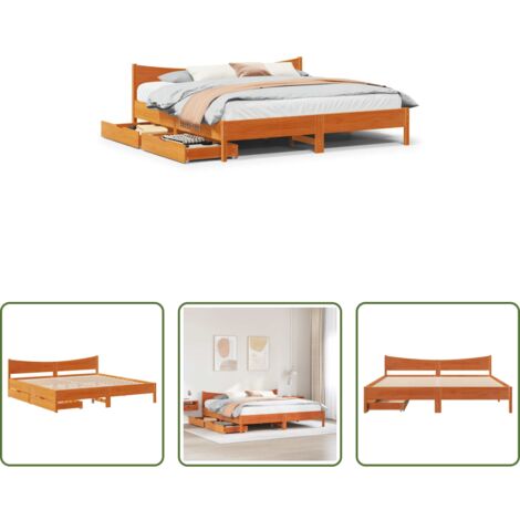 vidaXL Estructura de cama -  Estructura de cama cajones madera pino marrón cera 180x200 cm