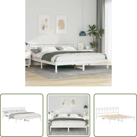vidaXL Estructura de cama -  Estructura de cama con cabecera Blanco Madera maciza de pino