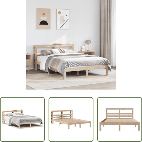 vidaXL Estructura de cama -  Estructura de cama con cabecero madera maciza pino 140x200 cm