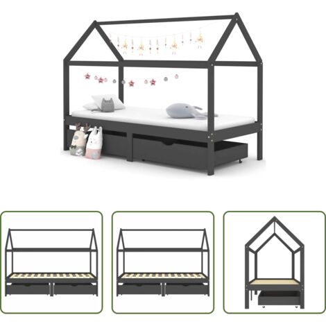 vidaXL Estructura de cama -  Estructura de cama infantil y cajones madera pino gris 90x200cm