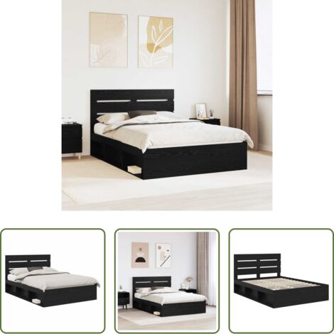 vidaXL Estructura de cama -  Estructura de cama Negro 150 x 200 cm Madera de pino macizo