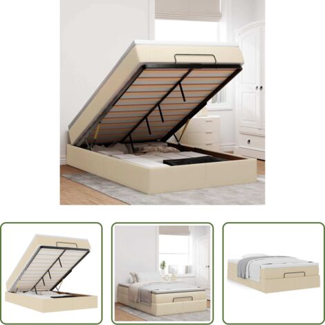 vidaXL Estructura de cama -  Estructura de cama otomana colchón tela crema 120x190 cm