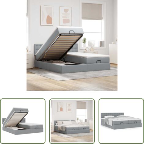 vidaXL Estructura de cama -  Estructura de cama otomana colchones tela gris claro 180x200cm