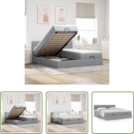 vidaXL Estructura de cama -  Estructura de cama otomana colchones tela gris claro 200x200cm
