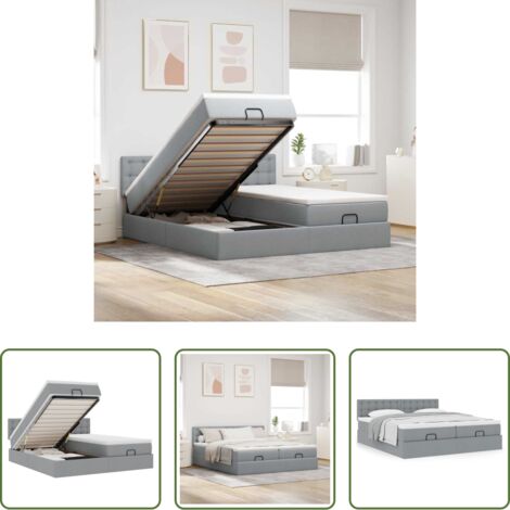 vidaXL Estructura de cama -  Estructura de cama otomana colchones tela gris claro 200x200cm