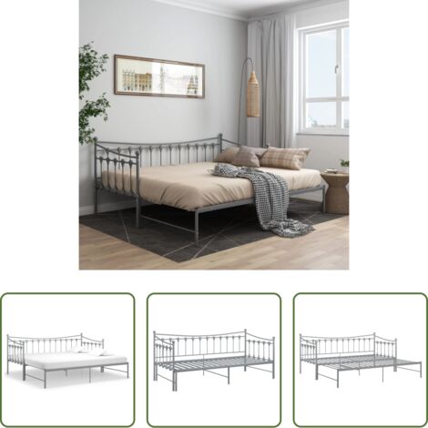 vidaXL Estructura de cama -  Estructura sofá cama extraíble sin colchón metal gris 90x200 cm