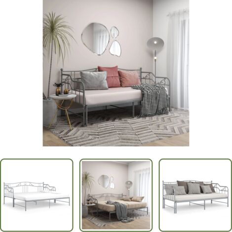 vidaXL Estructura de cama -  Estructura sofá cama extraíble sin colchón metal gris 90x200 cm