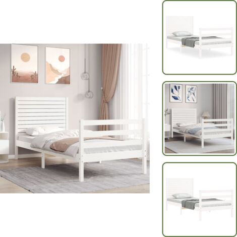vidaXL Estructura de cama individual con cabecero madera maciza blanco
