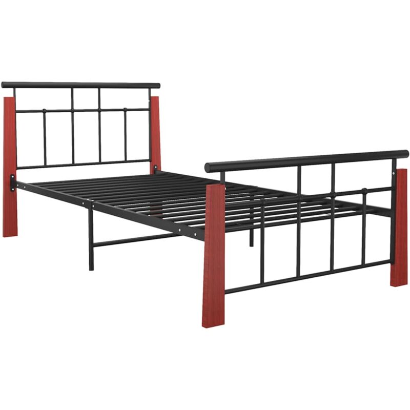 

Estructura de cama madera maciza de roble metal 100x200cm - Negro - Vidaxl