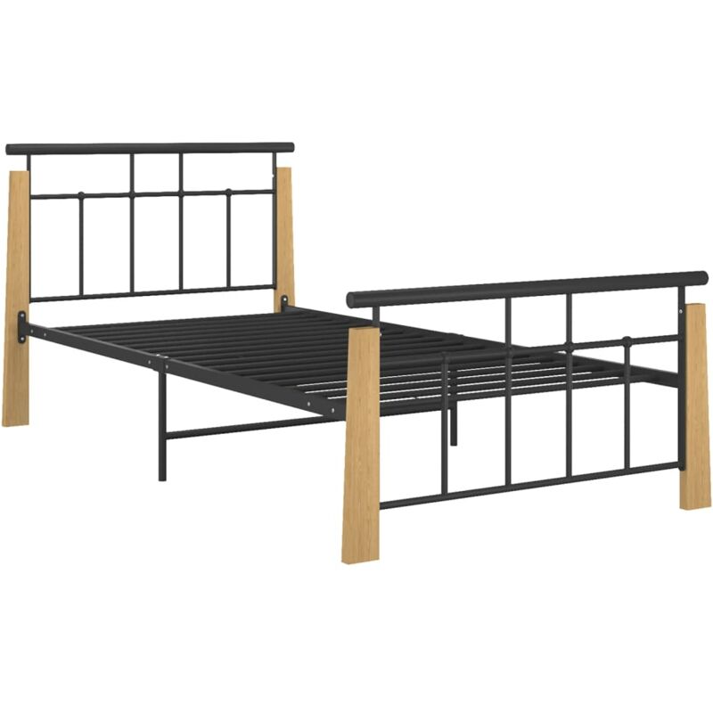 

Estructura de cama madera maciza de roble metal 90x200 cm - Negro - Vidaxl