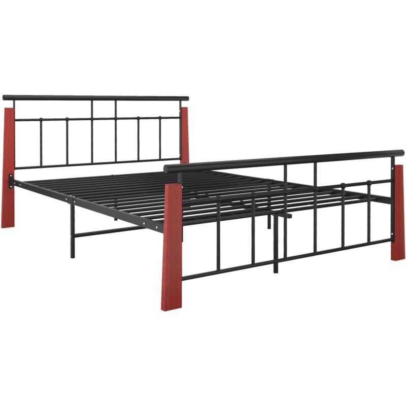 

Estructura de cama madera maciza de roble metal 140x200 cm - Negro - Vidaxl