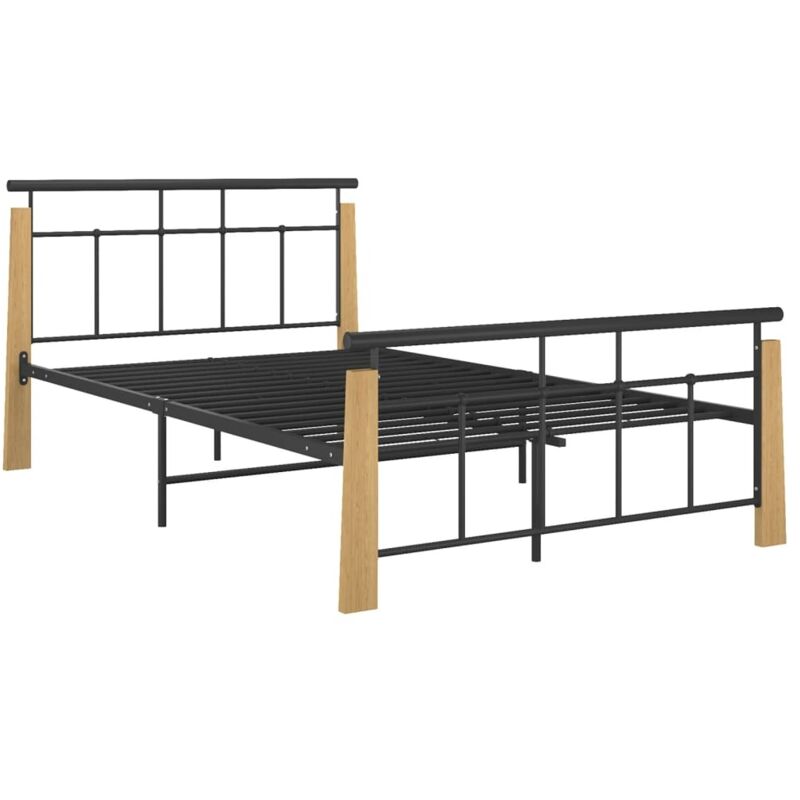 

Estructura de cama madera maciza de roble metal 120x200 cm - Negro - Vidaxl