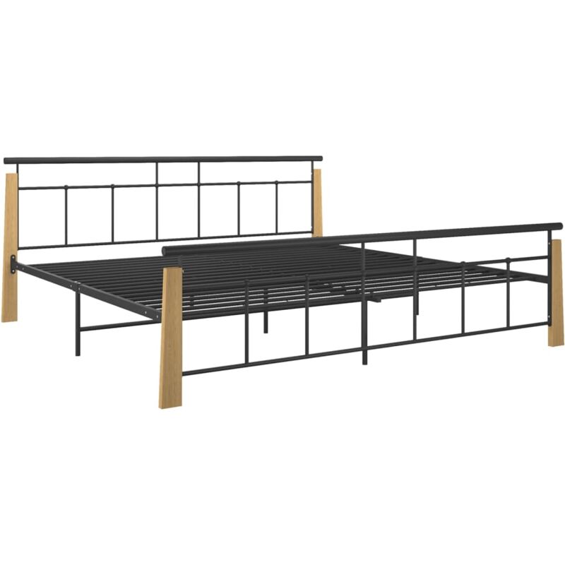 

Estructura de cama madera maciza de roble metal 200x200 cm - Negro - Vidaxl