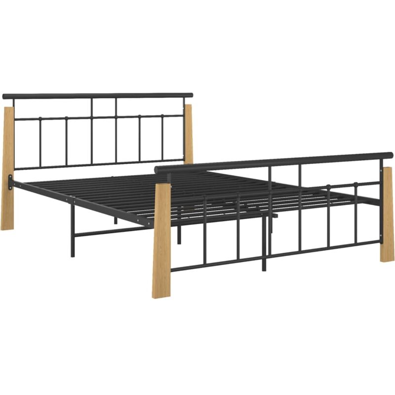 

Estructura de cama madera maciza de roble metal 140x200 cm - Negro - Vidaxl