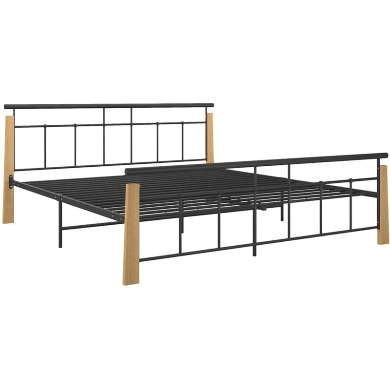 

Estructura de cama madera maciza de roble metal 180x200 cm - Negro - Vidaxl