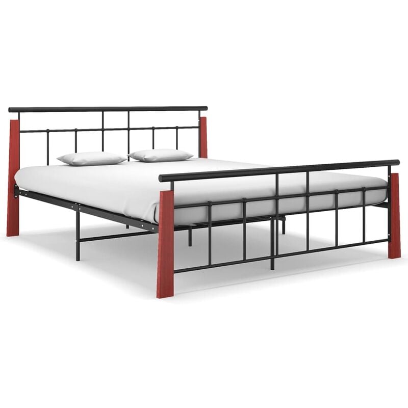

Estructura de cama madera maciza de roble metal 180x200 cm - Negro - Vidaxl