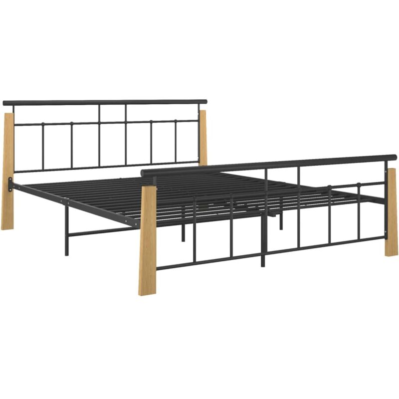 

Estructura de cama madera maciza de roble metal 180x200 cm - Negro - Vidaxl