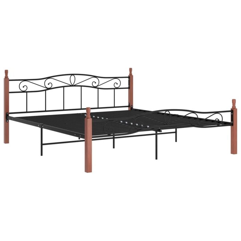 

Estructura de cama madera maciza de roble metal negro 180x200 cm - Negro - Vidaxl