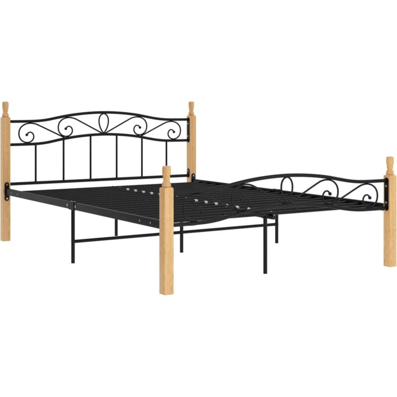 

Estructura de cama madera maciza de roble metal negro 140x200 cm - Negro - Vidaxl