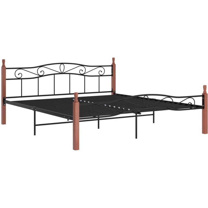 

Estructura de cama madera maciza de roble metal negro 200x200 cm - Negro - Vidaxl
