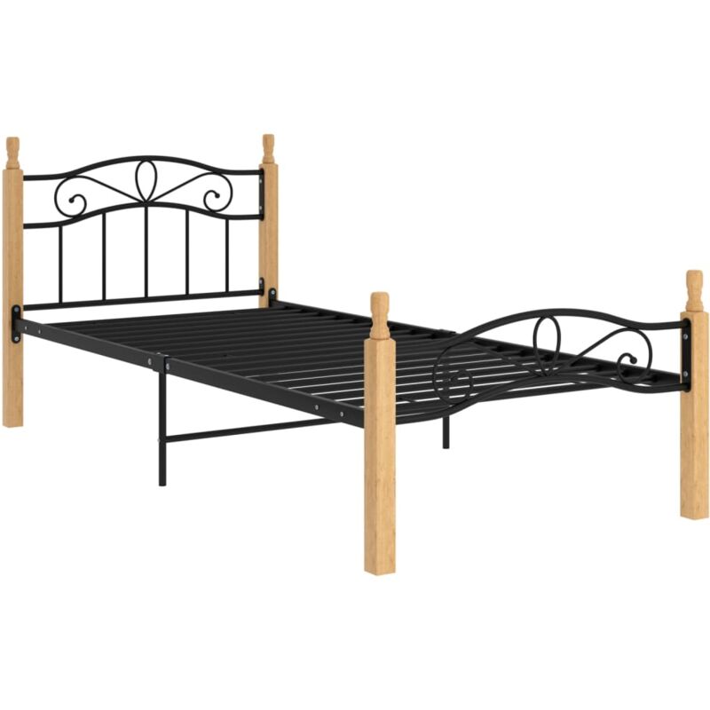 

Estructura de cama madera maciza de roble metal negro 100x200cm - Negro - Vidaxl