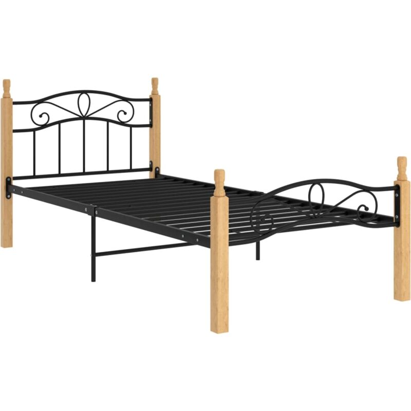 

Estructura de cama madera maciza de roble metal negro 90x200 cm - Negro - Vidaxl